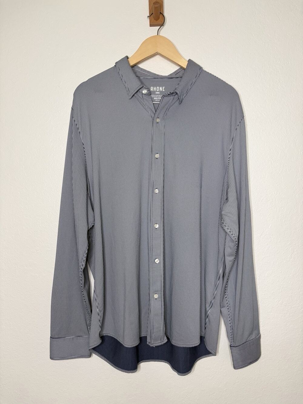 Rhone Commuter Button Up Shirt in Navy Stripes Men's Size XXL